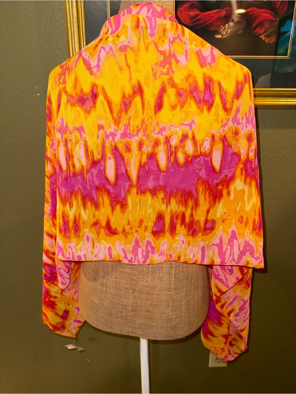 Vibrant Tie-Dye Orange & Pink Lightweight Shawl